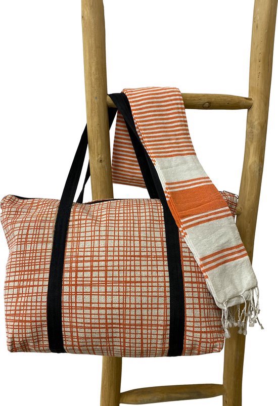 Nancy's Hamamdoek en Strandtas - Strandlaken - Saunalaken - Badhanddoek - Oranje - Katoen