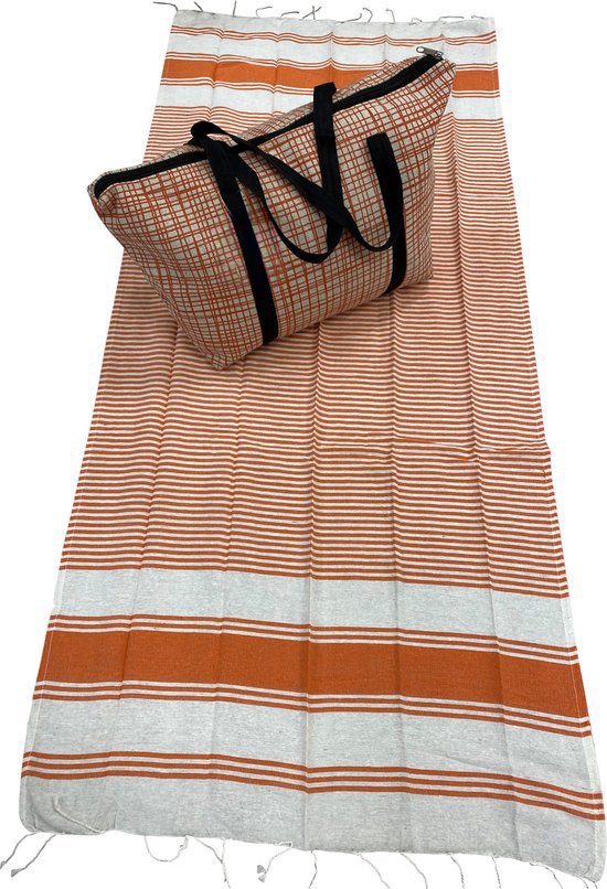 Nancy's Hamamdoek en Strandtas - Strandlaken - Saunalaken - Badhanddoek - Oranje - Katoen