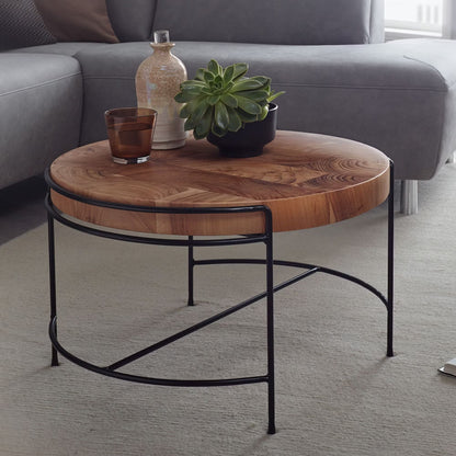 Nancy's Ugento Salontafel - Koffietafel - Bijzettafel - Massief Acaciahout / Staal - ± 60 x 60 x 40 cm
