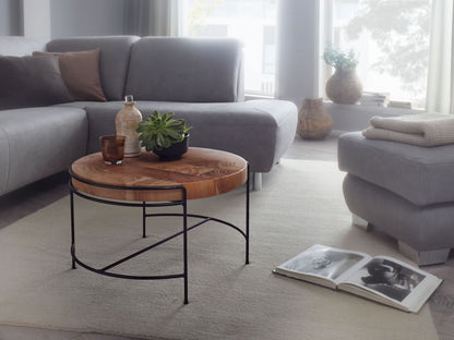 Nancy's Ugento Salontafel - Koffietafel - Bijzettafel - Massief Acaciahout / Staal - ± 60 x 60 x 40 cm
