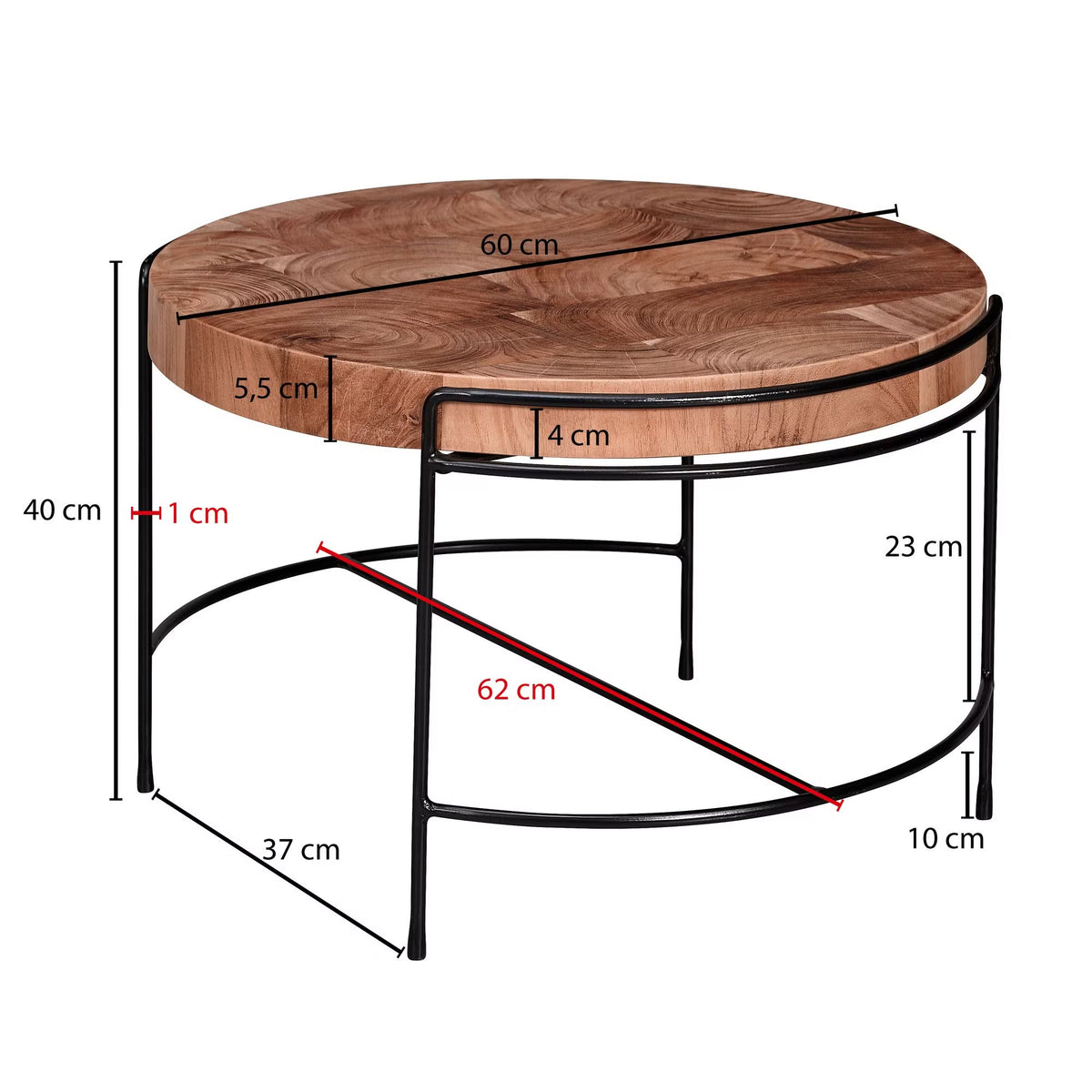Nancy's Ugento Salontafel - Koffietafel - Bijzettafel - Massief Acaciahout / Staal - ± 60 x 60 x 40 cm