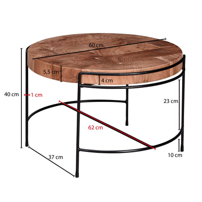 Nancy's Ugento Salontafel - Koffietafel - Bijzettafel - Massief Acaciahout / Staal - ± 60 x 60 x 40 cm