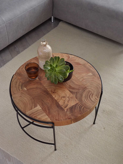 Nancy's Ugento Salontafel - Koffietafel - Bijzettafel - Massief Acaciahout / Staal - ± 60 x 60 x 40 cm