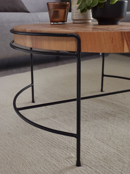 Nancy's Ugento Salontafel - Koffietafel - Bijzettafel - Massief Acaciahout / Staal - ± 60 x 60 x 40 cm