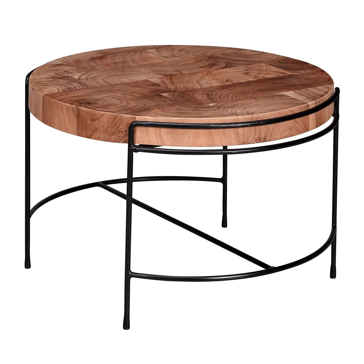 Nancy's Ugento Salontafel - Koffietafel - Bijzettafel - Massief Acaciahout / Staal - ± 60 x 60 x 40 cm