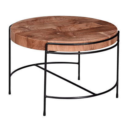 Nancy's Ugento Salontafel - Koffietafel - Bijzettafel - Massief Acaciahout / Staal - ± 60 x 60 x 40 cm