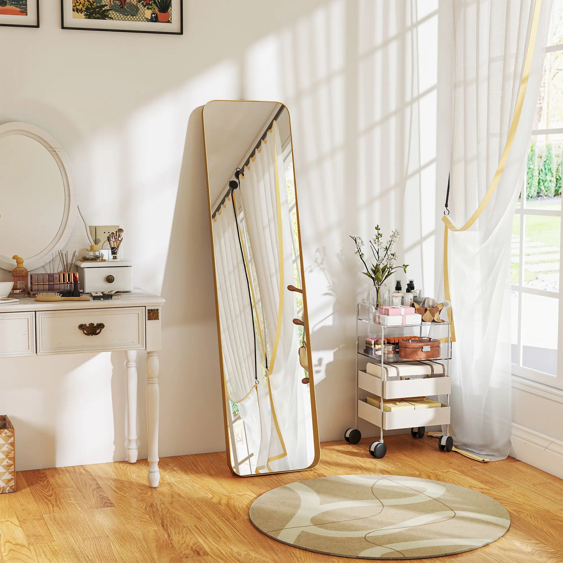 Nancy's Lisio Staande Spiegel - Kledingspiegel - Passpiegel - Goud - 40 x 160 cm