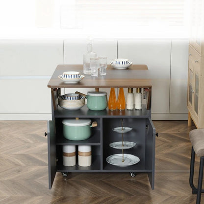 Nancy's Misterbianco Bijzettafel op Wieltjes - Bijzettafeltje - Klaptafel - Multifunctioneel - Grijs / Bruin