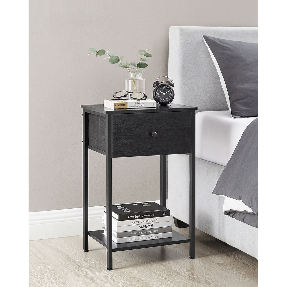 Nancy's Calne Bedside Table Black - Side table with drawer - Modern - 38 x 28 x 61 cm