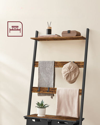 Nancy's Shanklin Laundry Basket With Towel Ladder - Towel Rack - Laundry Sorter 2 x 46 l - Black - Brown - Vintage - 73 x 33 x 177 cm