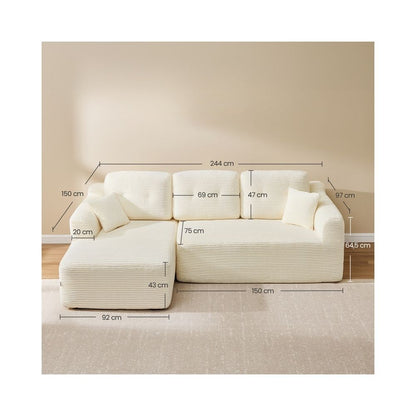 Nancy's Potenza Hoekbank - Modulaire bank - Chaise longue links - Crèmewit - Corduroy - ± 245 x 150 x 75 cm