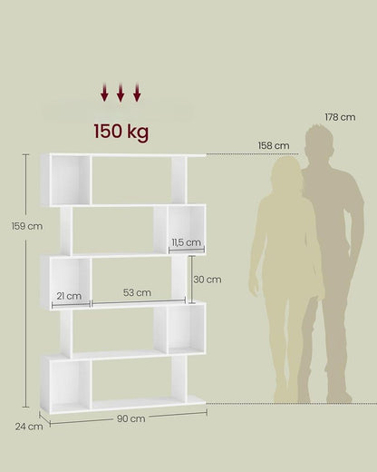 Nancy's Mesero Boekenkast - Opbergkast - Vitrinekast - S-vorm - Wit - ± 90 x 25 x 160 cm