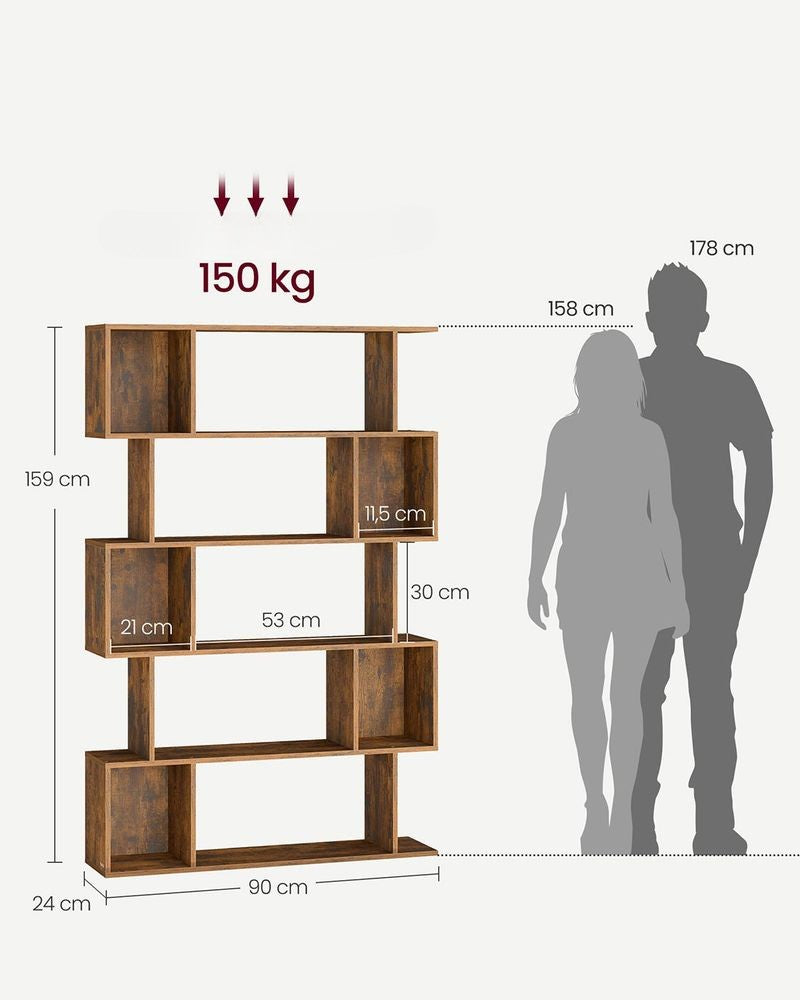 Nancy's Mesero Boekenkast - Opbergkast - Vitrinekast - S-vorm - Bruin - ± 90 x 25 x 160 cm