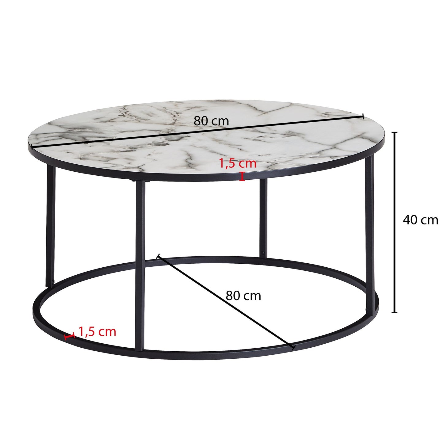 Nancy's Badim Salontafel - Koffietafel - Wit / Zwart - Marmerlook / Staal - Ø 80 x 40 cm
