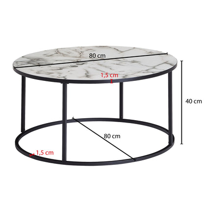 Nancy's Badim Salontafel - Koffietafel - Wit / Zwart - Marmerlook / Staal - Ø 80 x 40 cm