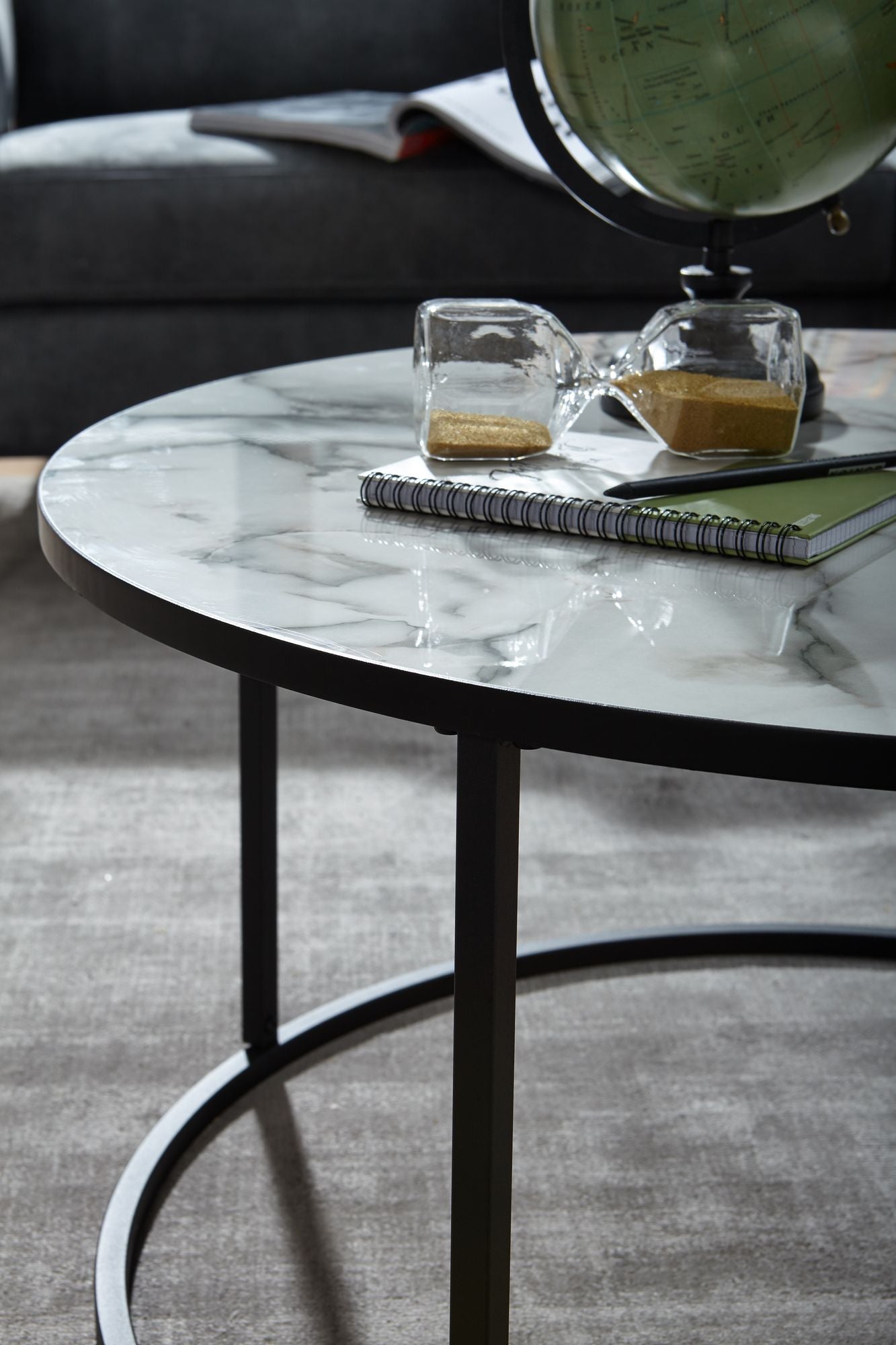Nancy's Badim Salontafel - Koffietafel - Wit / Zwart - Marmerlook / Staal - Ø 80 x 40 cm