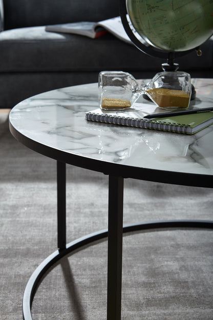 Nancy's Badim Salontafel - Koffietafel - Wit / Zwart - Marmerlook / Staal - Ø 80 x 40 cm