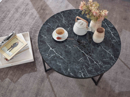 Nancy's Gebelim Salontafel - Koffietafel - Zwart Marmerlook - Staal - ± Ø 80 x 35 cm