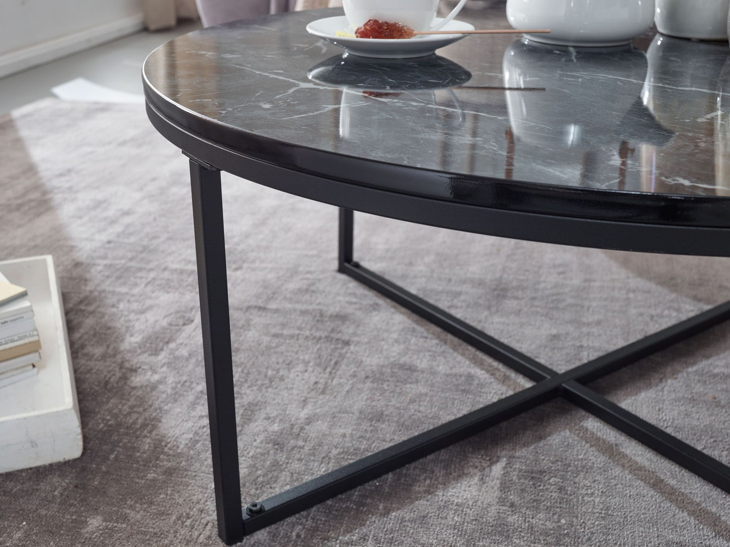 Nancy's Gebelim Salontafel - Koffietafel - Zwart Marmerlook - Staal - ± Ø 80 x 35 cm