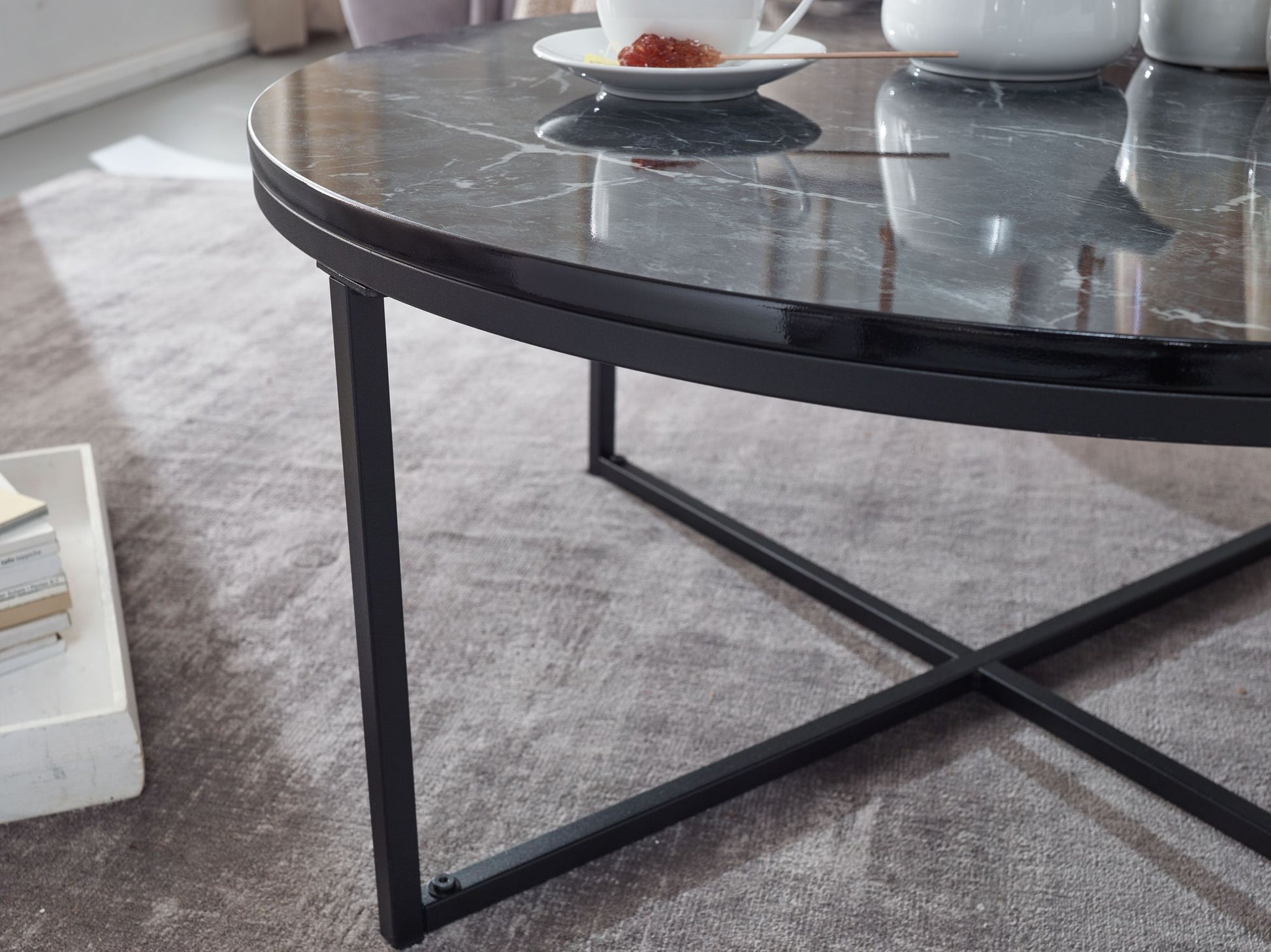 Nancy's Gebelim Salontafel - Koffietafel - Zwart Marmerlook - Staal - ± Ø 80 x 35 cm