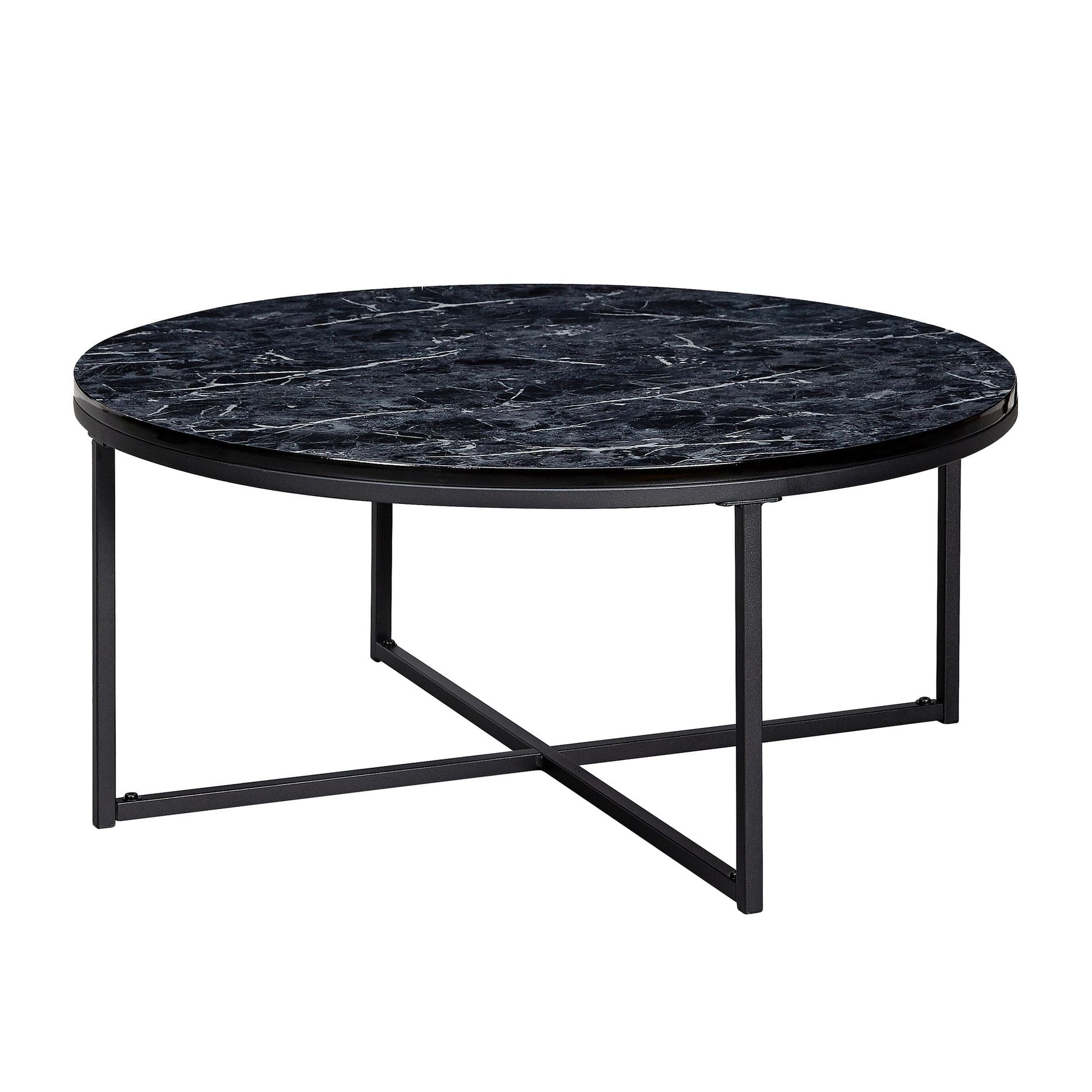 Nancy's Gebelim Salontafel - Koffietafel - Zwart Marmerlook - Staal - ± Ø 80 x 35 cm