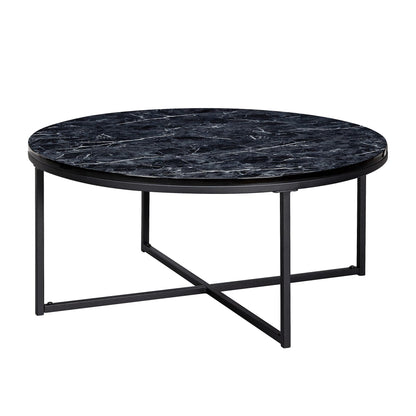 Nancy's Gebelim Salontafel - Koffietafel - Zwart Marmerlook - Staal - ± Ø 80 x 35 cm