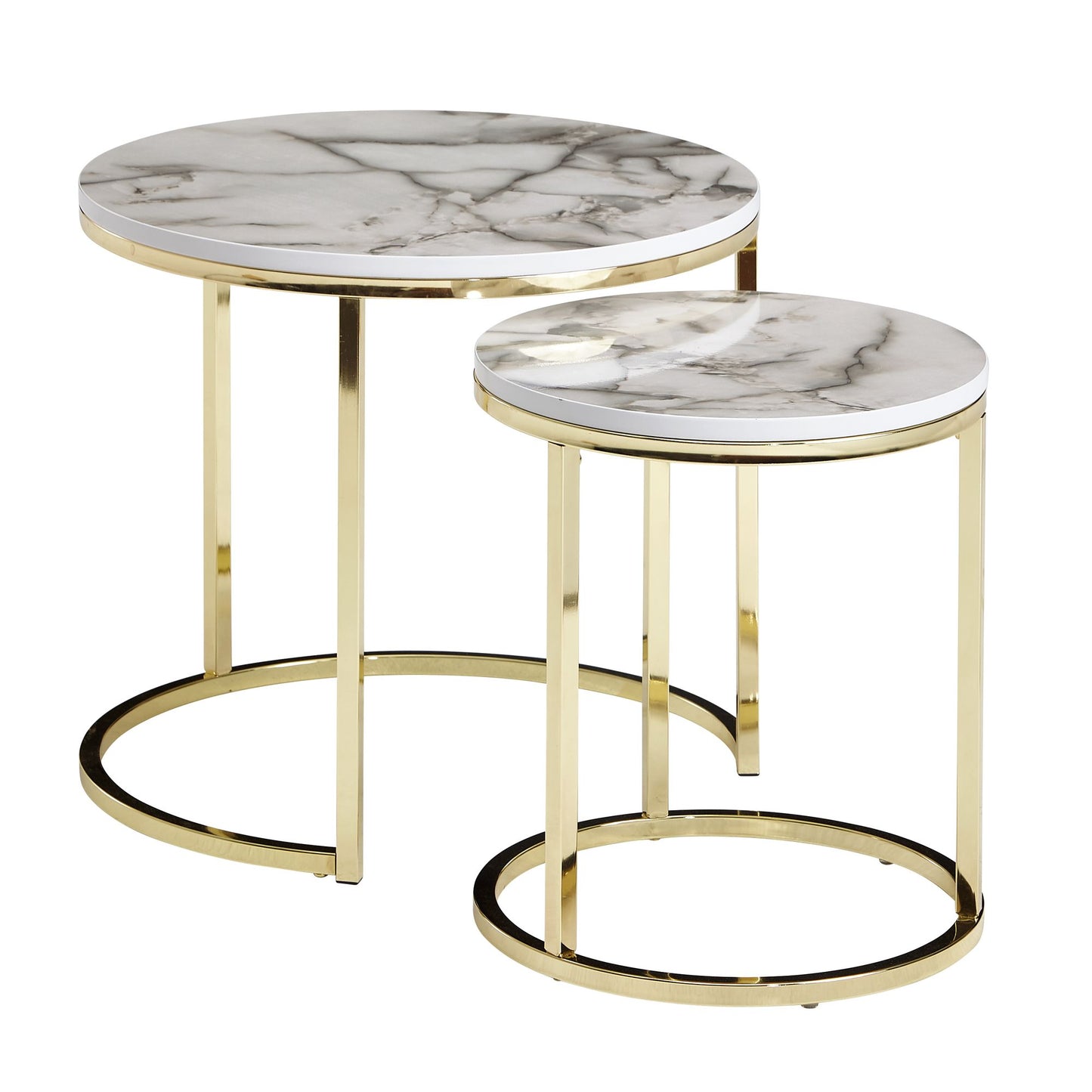 Nancy's Montes Salontafel Set - Bijzettafel Set - Koffietafel - Wit Marmerlook / Goud - Staal