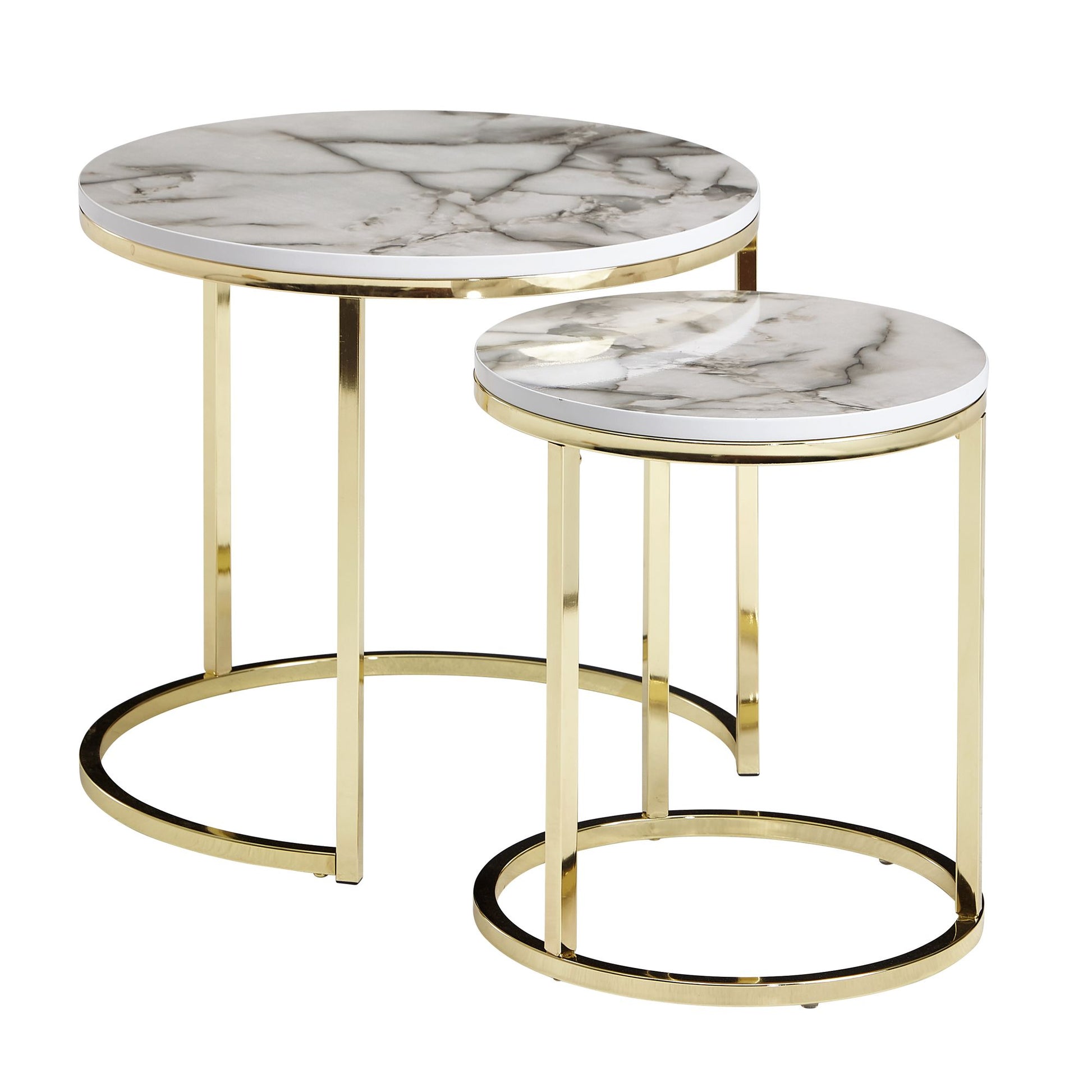 Nancy's Montes Salontafel Set - Bijzettafel Set - Koffietafel - Wit Marmerlook / Goud - Staal