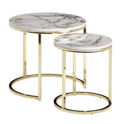 Nancy's Montes Salontafel Set - Bijzettafel Set - Koffietafel - Wit Marmerlook / Goud - Staal