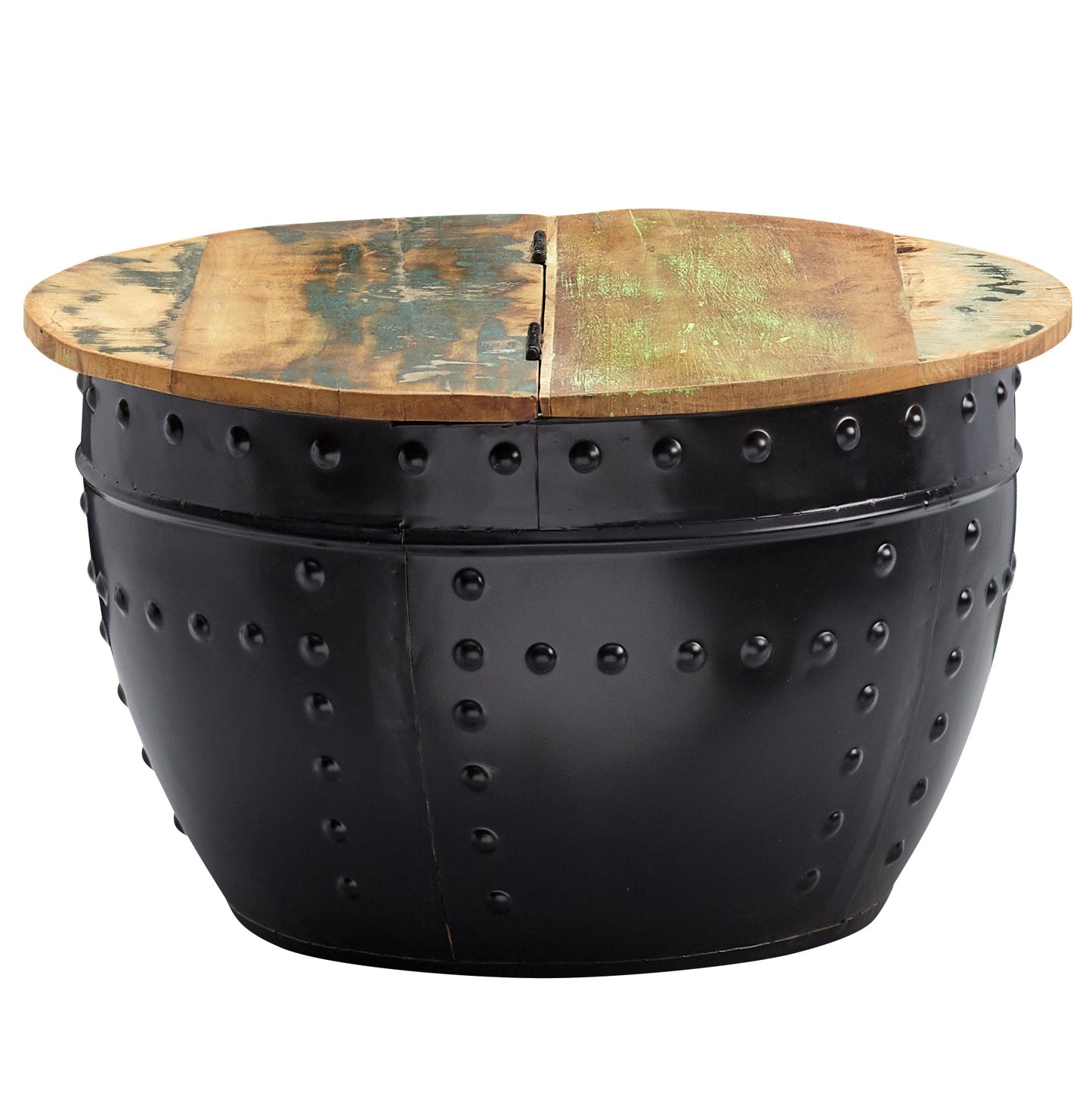 Nancy's Hettinger Salontafel - Koffietafel - Ronde Tafel - Bijzettafel - Opbergruimte - Massief Mangohout - Gerecycled Hout - Zwart - 60 x 60 x 36 cm