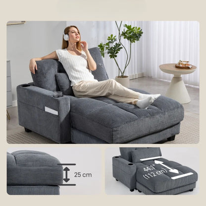 Nancy's Ostiglia 1-Zitsbank - Lounge Fauteuil - Slaapbank - Met Bekerhouders - Donkergrijs - Corduroy