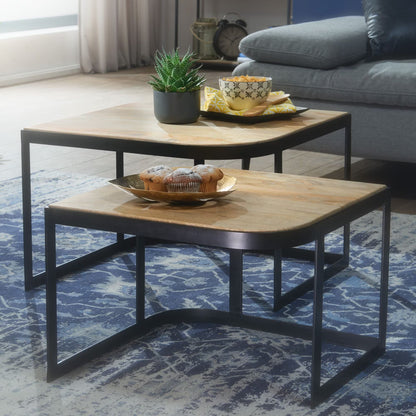 Nancy's Valdisotto Salontafel Set - Bijzettafels - Koffietafels - Massief Mangohout - Lichtbruin / Zwart