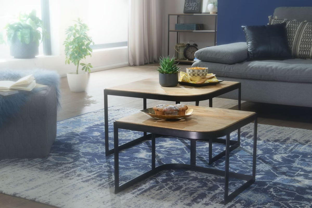Nancy's Valdisotto Salontafel Set - Bijzettafels - Koffietafels - Massief Mangohout - Lichtbruin / Zwart