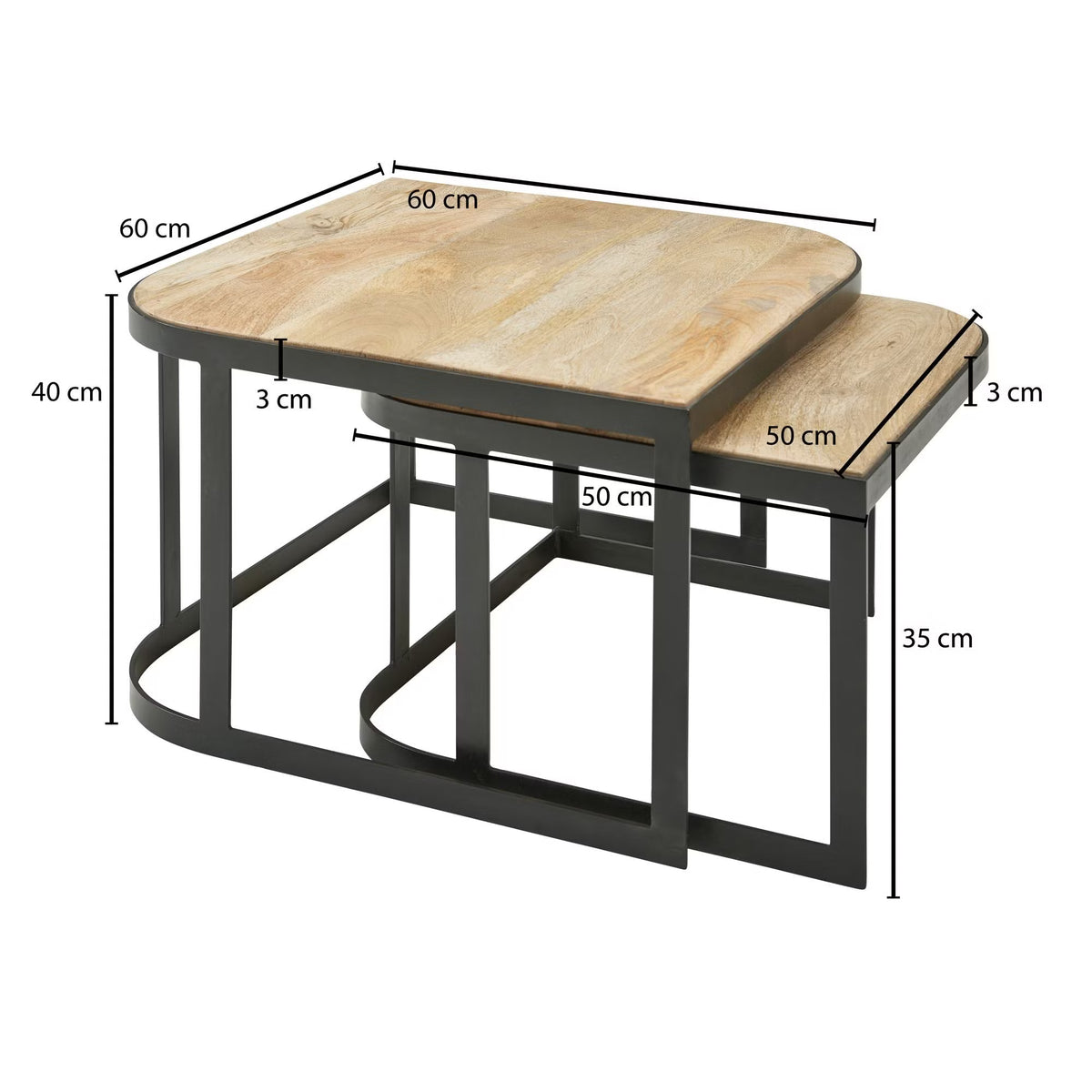 Nancy's Valdisotto Salontafel Set - Bijzettafels - Koffietafels - Massief Mangohout - Lichtbruin / Zwart