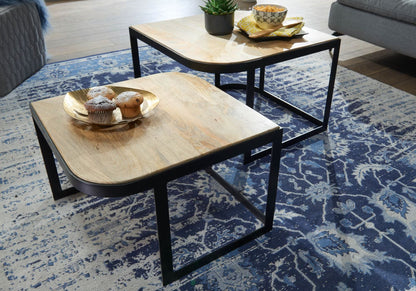 Nancy's Valdisotto Salontafel Set - Bijzettafels - Koffietafels - Massief Mangohout - Lichtbruin / Zwart