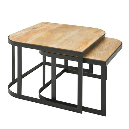 Nancy's Valdisotto Salontafel Set - Bijzettafels - Koffietafels - Massief Mangohout - Lichtbruin / Zwart