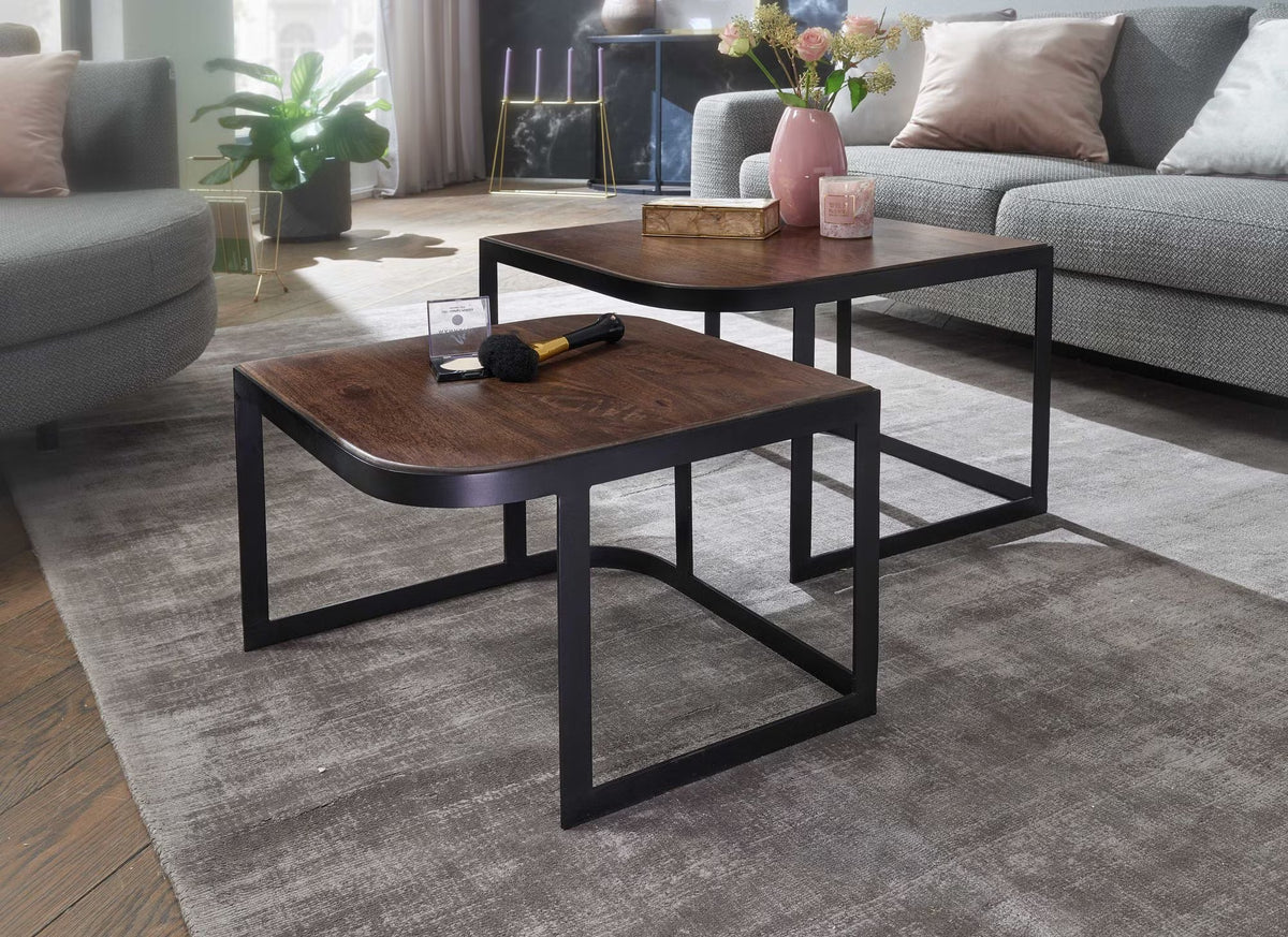 Nancy's Valderice Salontafel Set - Bijzettafels - Koffietafels - 2-Delige Salontafelset - Massief Mangohout - Bruin / Zwart