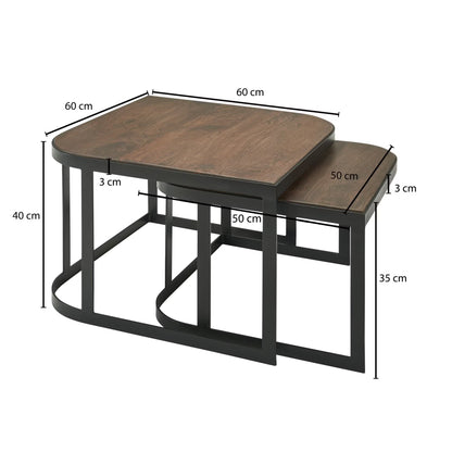 Nancy's Valderice Salontafel Set - Bijzettafels - Koffietafels - 2-Delige Salontafelset - Massief Mangohout - Bruin / Zwart