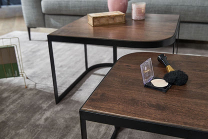 Nancy's Valderice Salontafel Set - Bijzettafels - Koffietafels - 2-Delige Salontafelset - Massief Mangohout - Bruin / Zwart