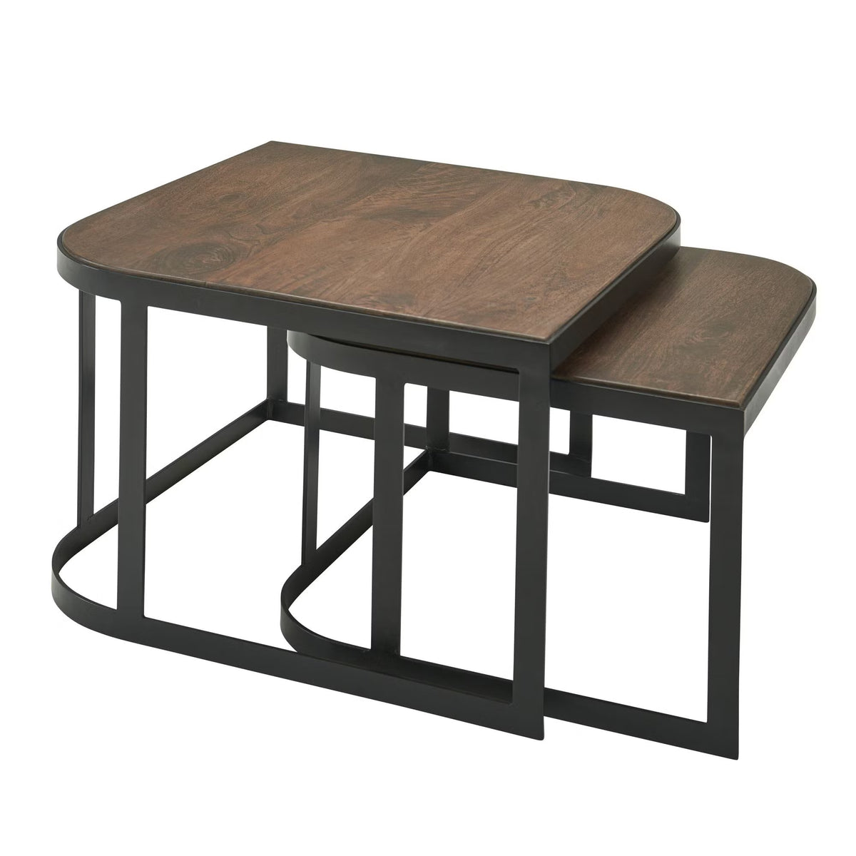 Nancy's Valderice Salontafel Set - Bijzettafels - Koffietafels - 2-Delige Salontafelset - Massief Mangohout - Bruin / Zwart