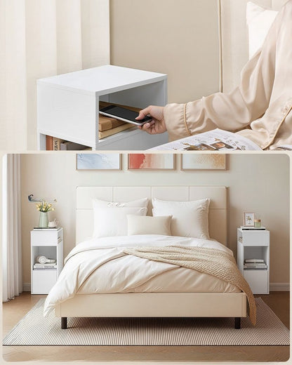 Nancy's Picinisco Nachtkastje - Bijzettafeltje - 2 Open vakken en lade - Wit - ± 30 x 25 x 60 cm