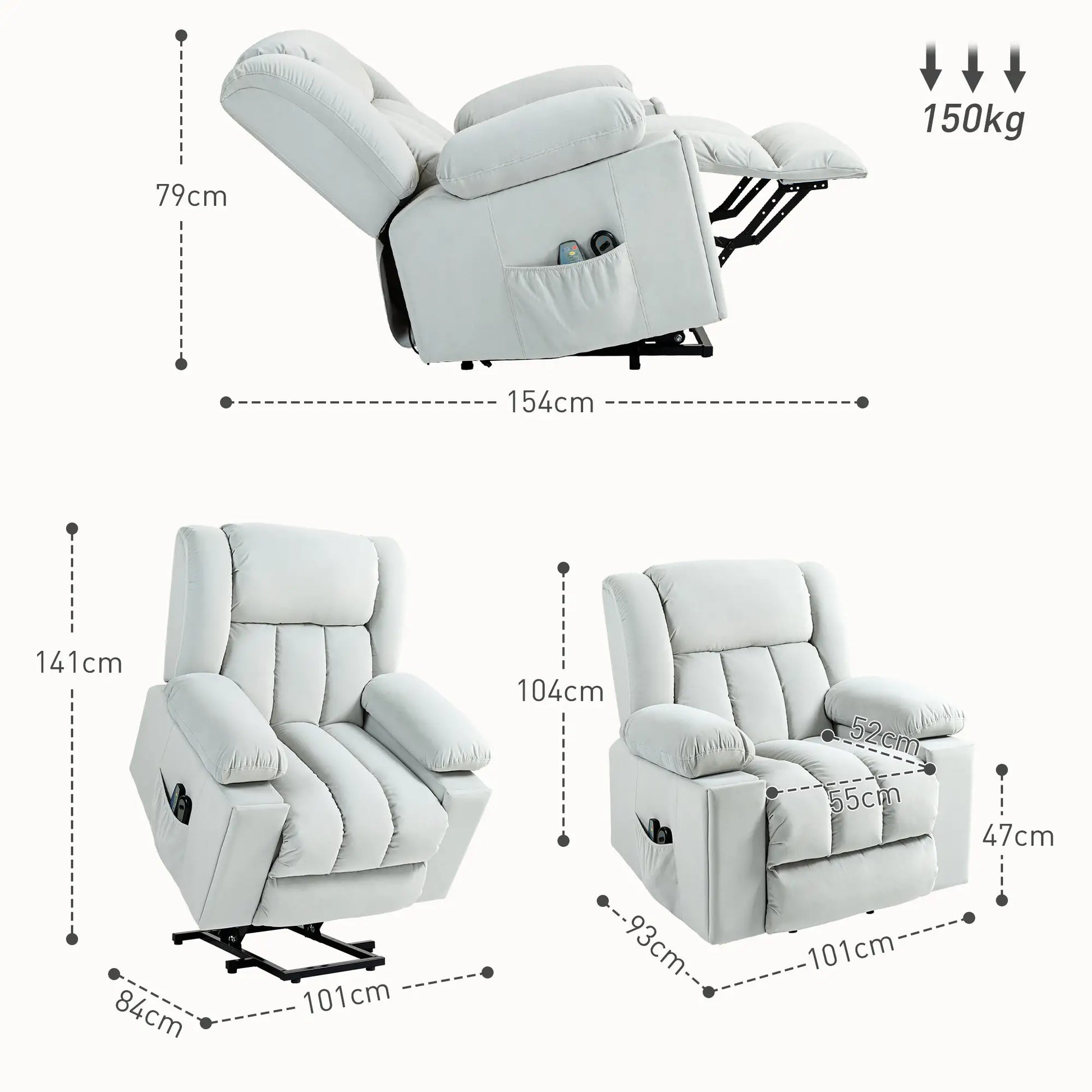 Nancy's Escalhao Sta op stoel - Opsta stoel - Seniorenstoel - Massagestoel - Relaxfauteuil - Lichtgrijs - Fluweel