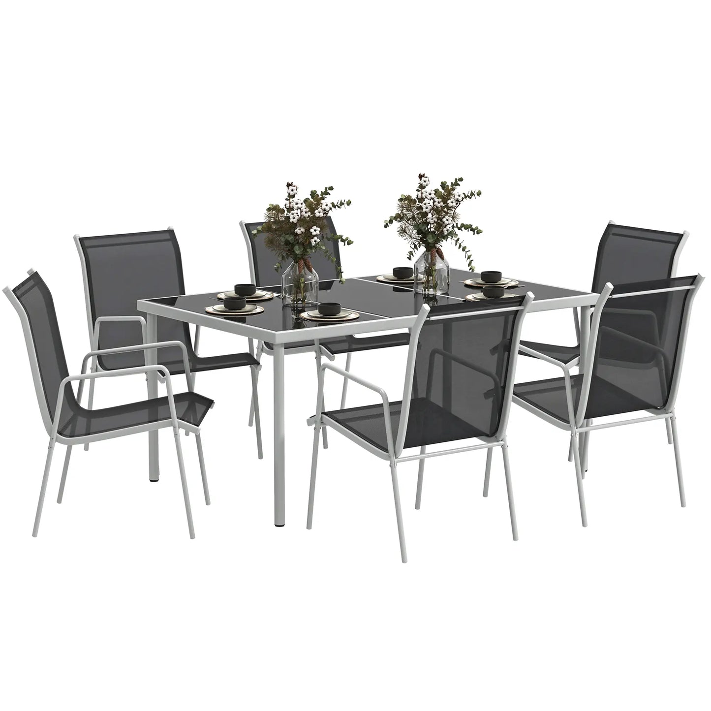 Nancy's Faedo Tuinset - Tuinmeubelset - 7-Delige Set voor Buiten - Zwart / Zilver