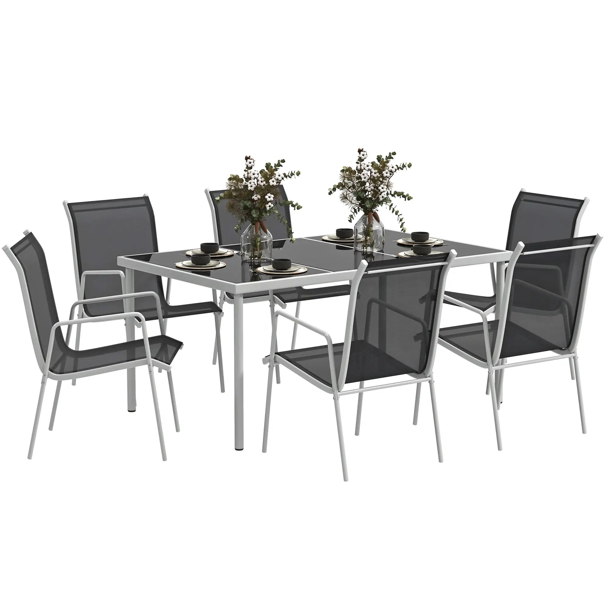 Nancy's Faedo Tuinset - Tuinmeubelset - 7-Delige Set voor Buiten - Zwart / Zilver