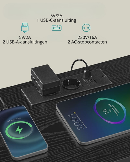 Nancy's Possagno Nachtkastje - Bijzettalfetje - Praktisch Oplaadstation - LED-Verlichting - Zwart - ± 40 x 30 x 60 cm