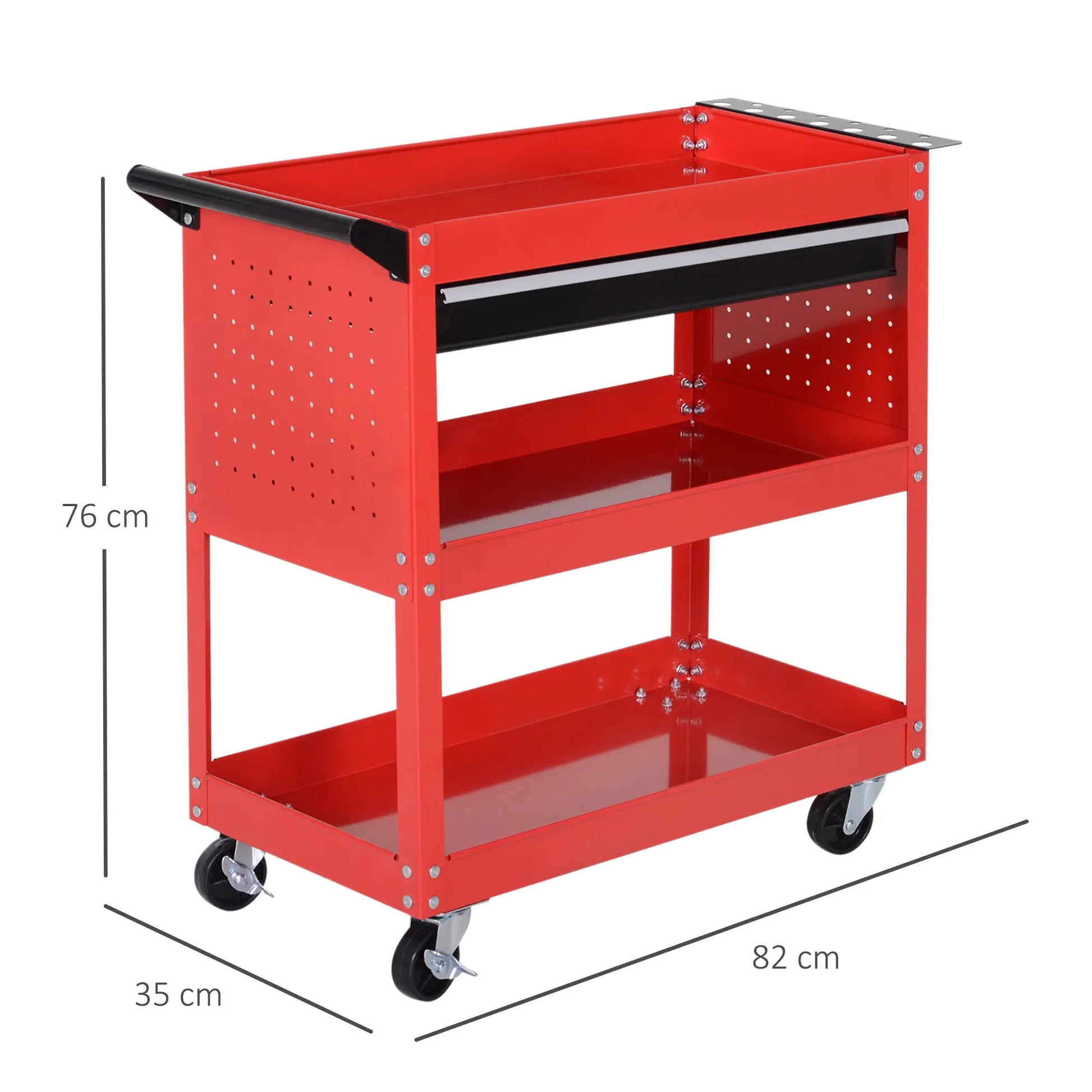 Nancy's Conselve Gereedschapswagen - Gereedschapskast - Gereedschapskist - Rood / Zwart - Staal - ± 80 x 35 x 75 cm