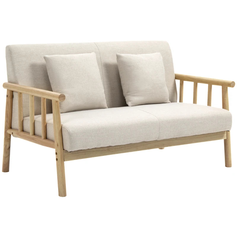 Nancy's Serle 2-Zitsbank - Zitbank - Woonkamerbank - Beige / Hout - ± 125 x 70 x 75 cm