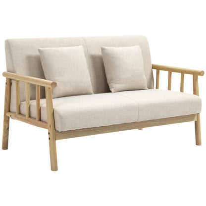 Nancy's Serle 2-Zitsbank - Zitbank - Woonkamerbank - Beige / Hout - ± 125 x 70 x 75 cm