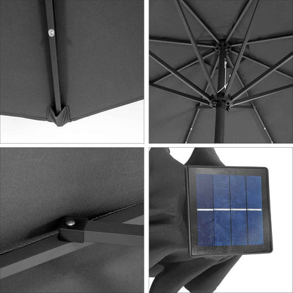 Nancy's Brent Parasol - LED-Verlichting - Zonne-Energie -  Grijs - Ø 300 cm