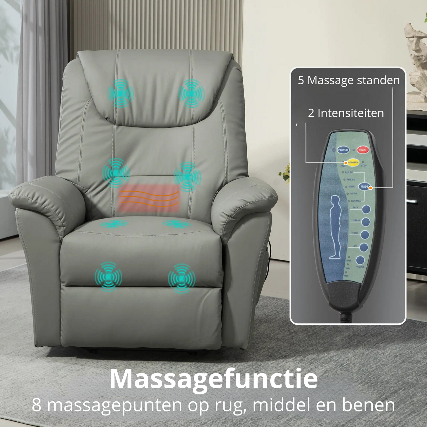 Nancy's Fundao Sta op stoel - Opsta stoel - Seniorenstoel - Massagestoel - Relaxfauteuil - Grijs - Kunstleer